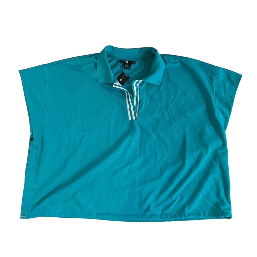 NWT Ashley Stewart Women's Size 30/32 Teal V-Neck Polo Preppy Relaxed Crop